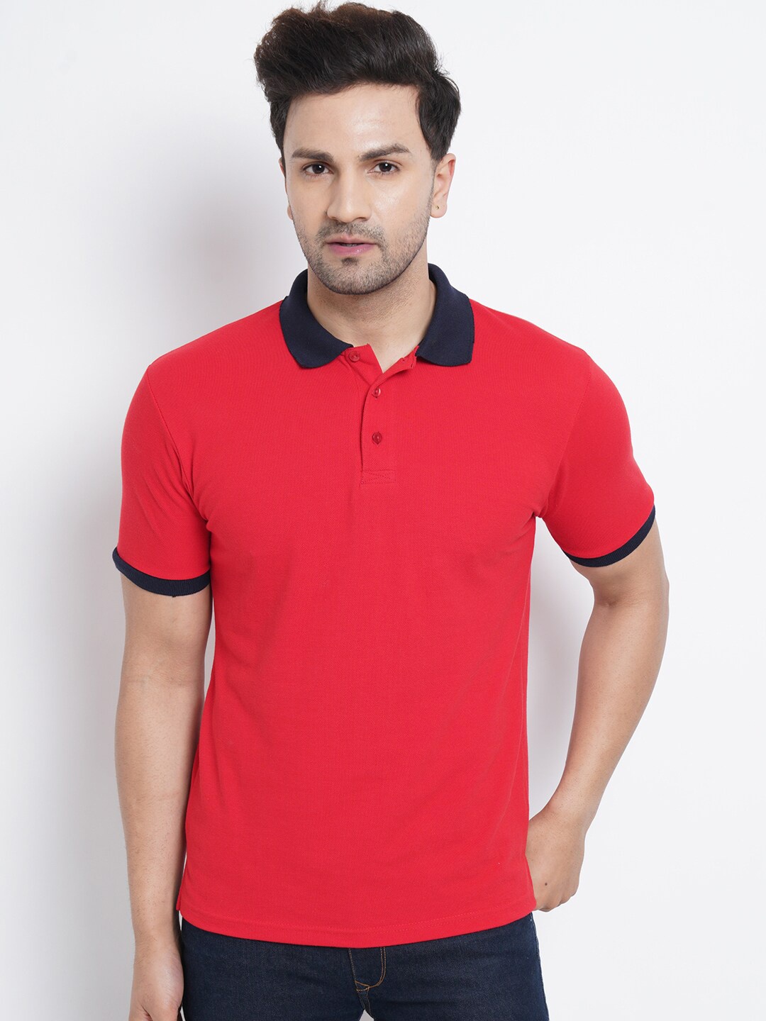 

Purple State Men Red Polo Collar Pockets T-shirt