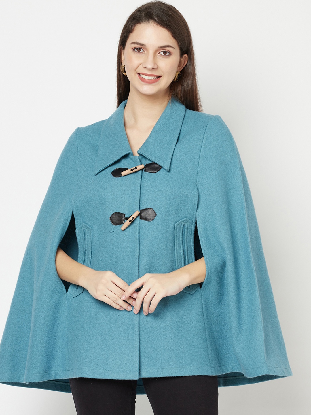 

Owncraft Woman Blue Solid Pea Coat
