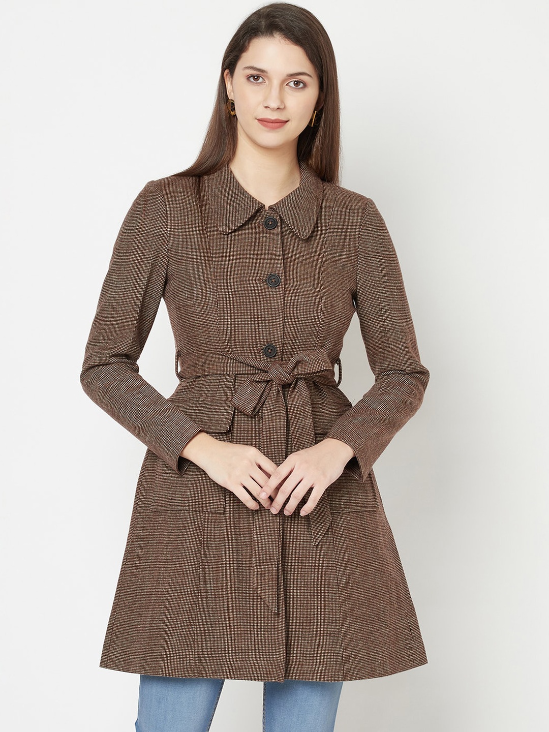 

Owncraft Women Brown Self-Design Over Coat