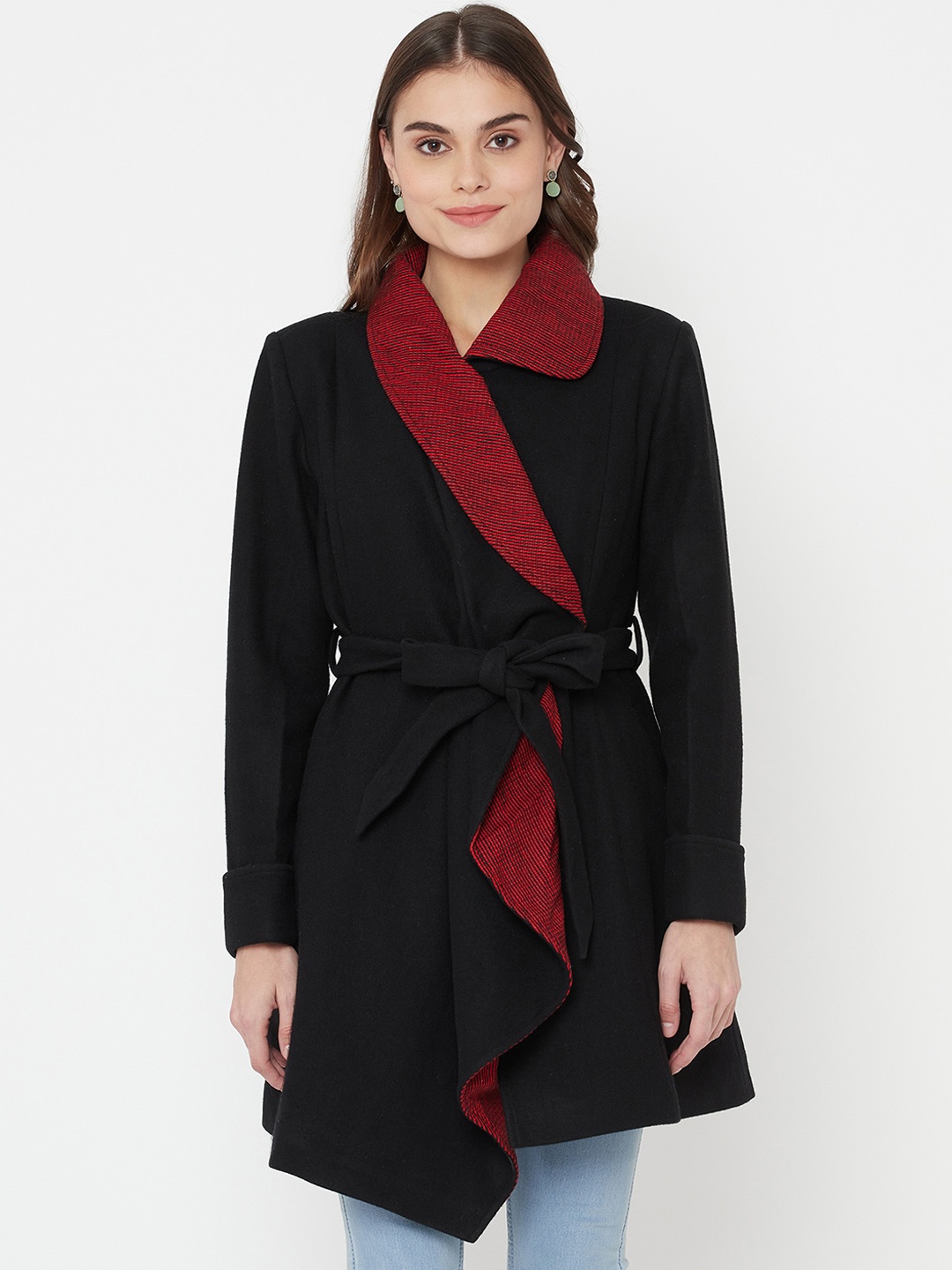 

Owncraft Woman Black & Red Solid Over Coat