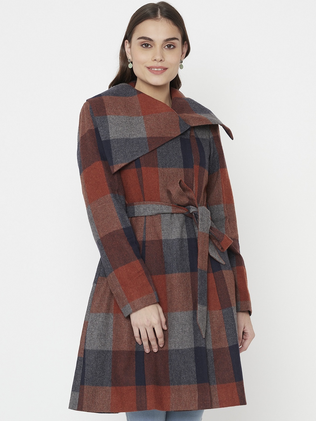 

Owncraft Women Red & Grey Checked Over Coat