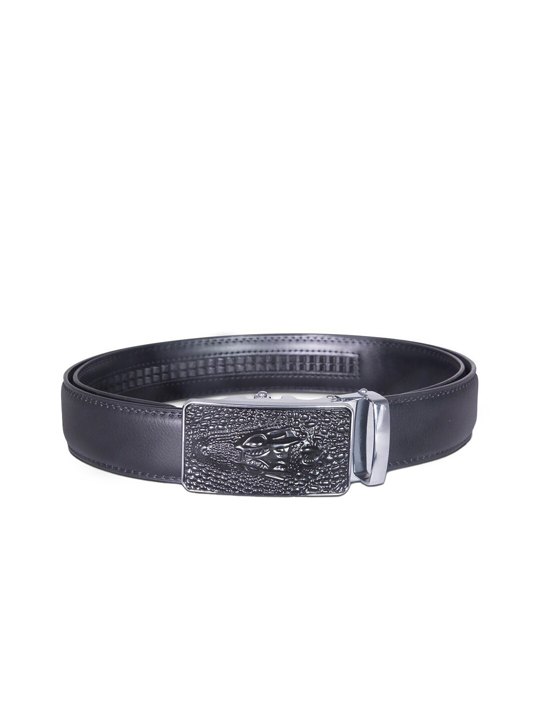 

BANGE Men Black Crocodile Textured Leather Formal Belt