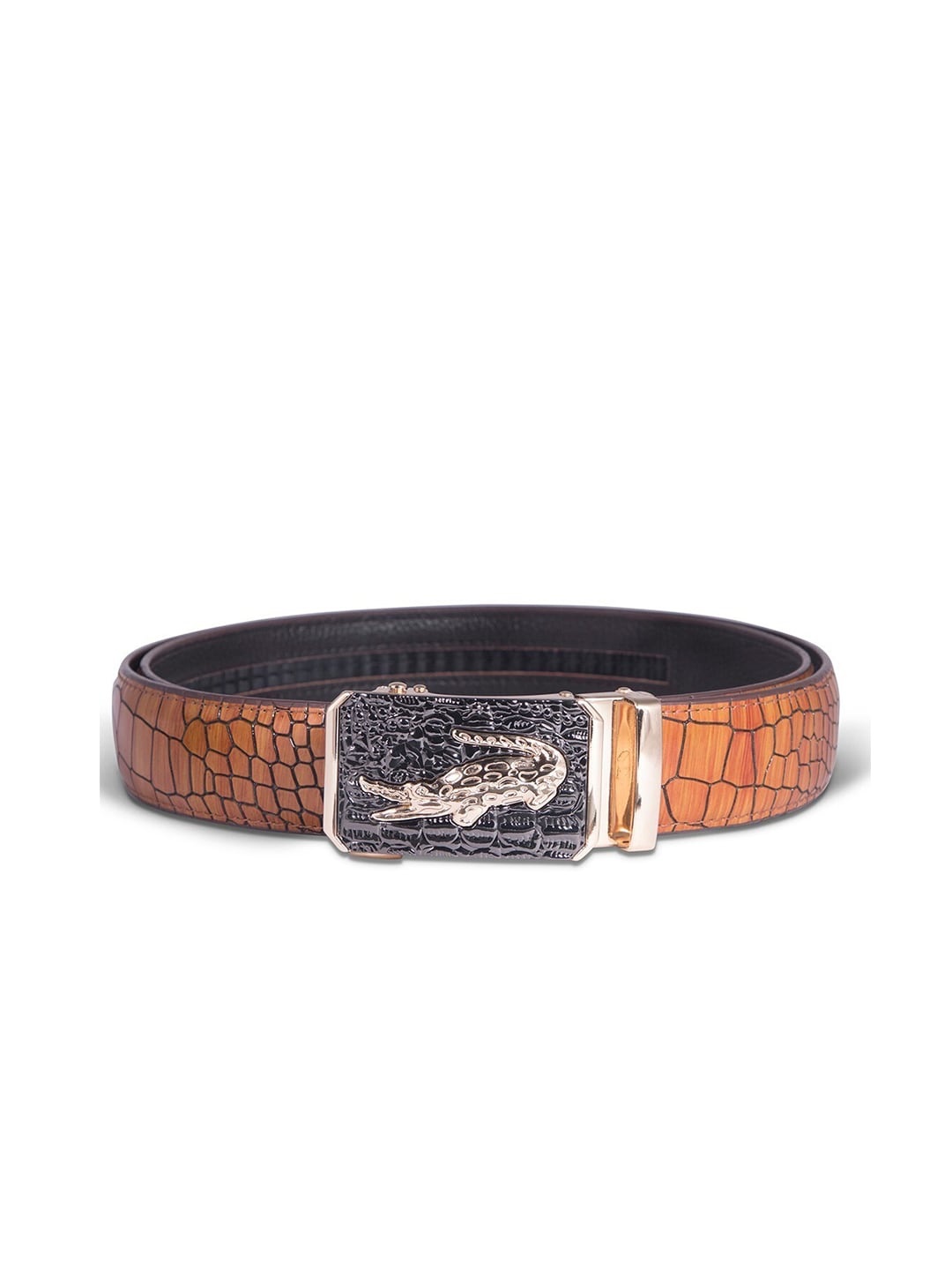 

BANGE Men Brown Crocodile Textured Leather Formal Belt