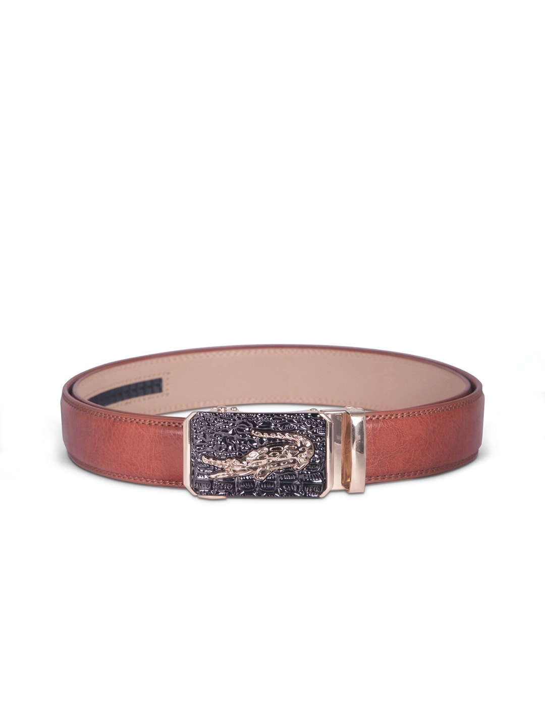 

BANGE Men Red Crocodile Textured Leather Formal Belt