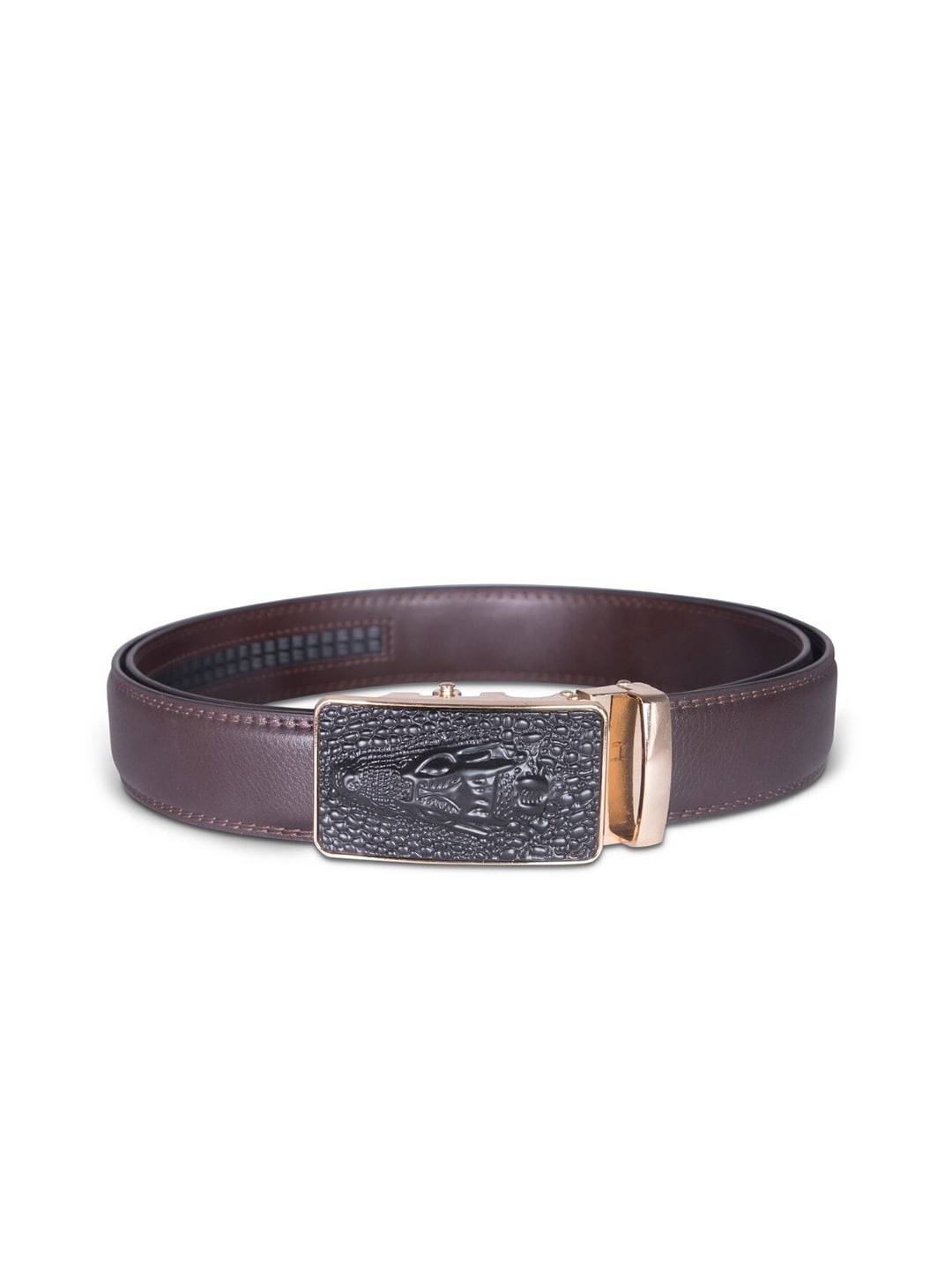 

BANGE Men Brown Textured Genuine Leather Formal Belt With Crocodile Head Design Buckle