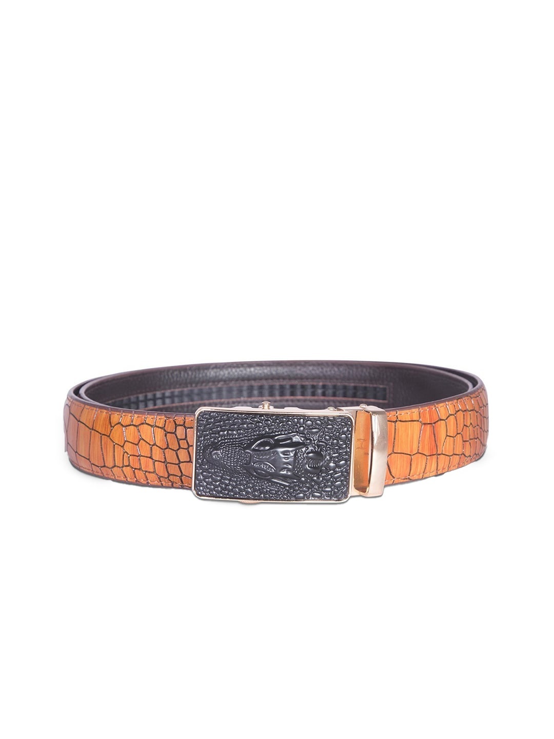 

BANGE Men Brown Textured Leather Formal Belt