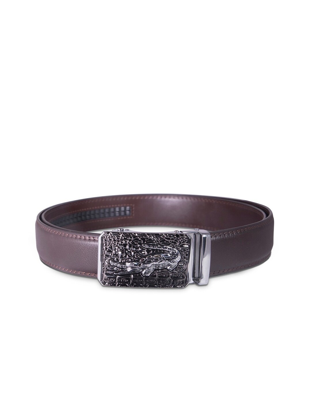 

BANGE Men Brown Crocodile Textured Leather Formal Belt