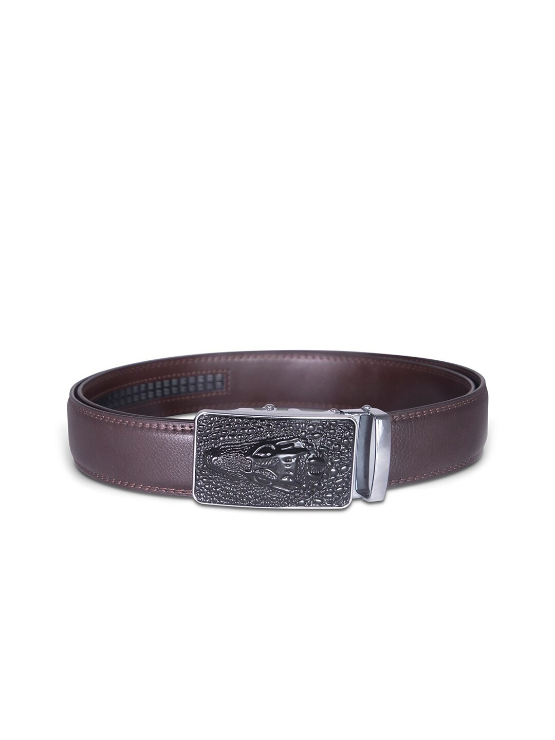 

BANGE Men Brown Textured Genuine Leather Formal Belt With Crocodile Head Design Buckle
