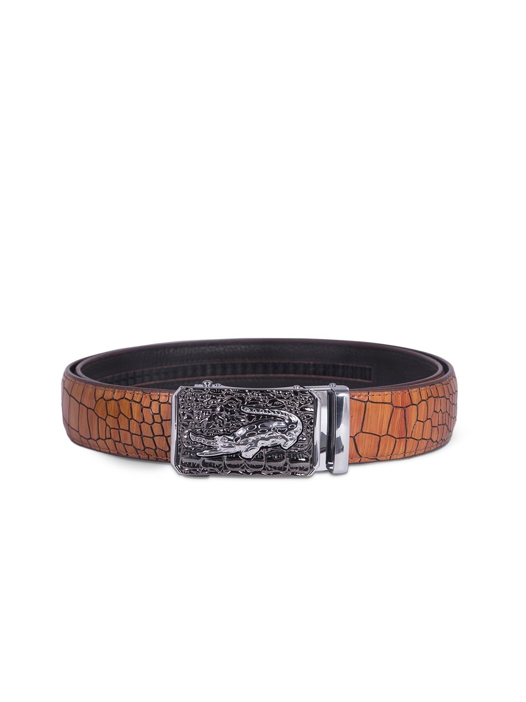 

BANGE Men Brown Crocodile Textured Leather Formal Belt