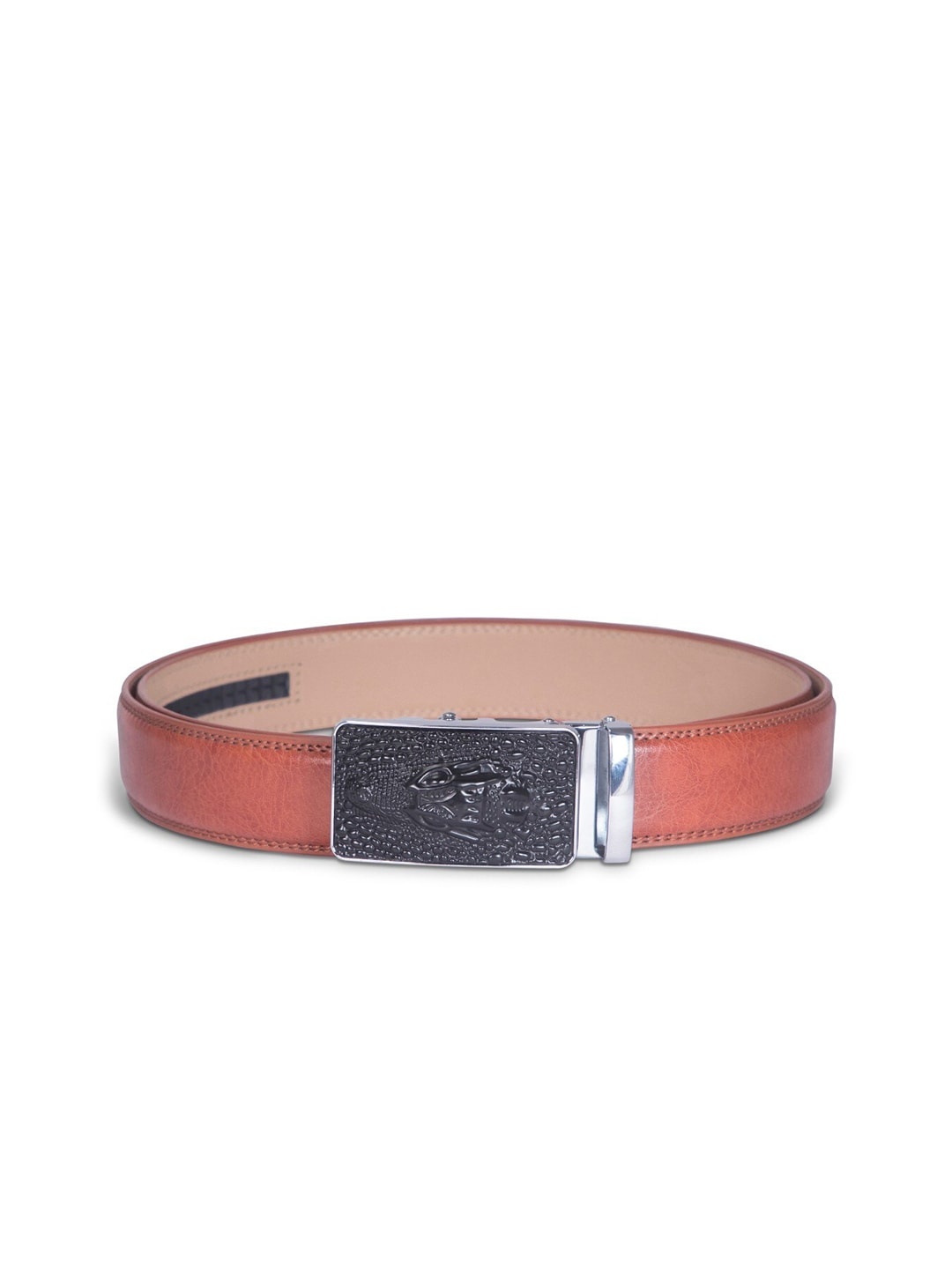 

BANGE Men Red Crocodile Textured Leather Formal Belt