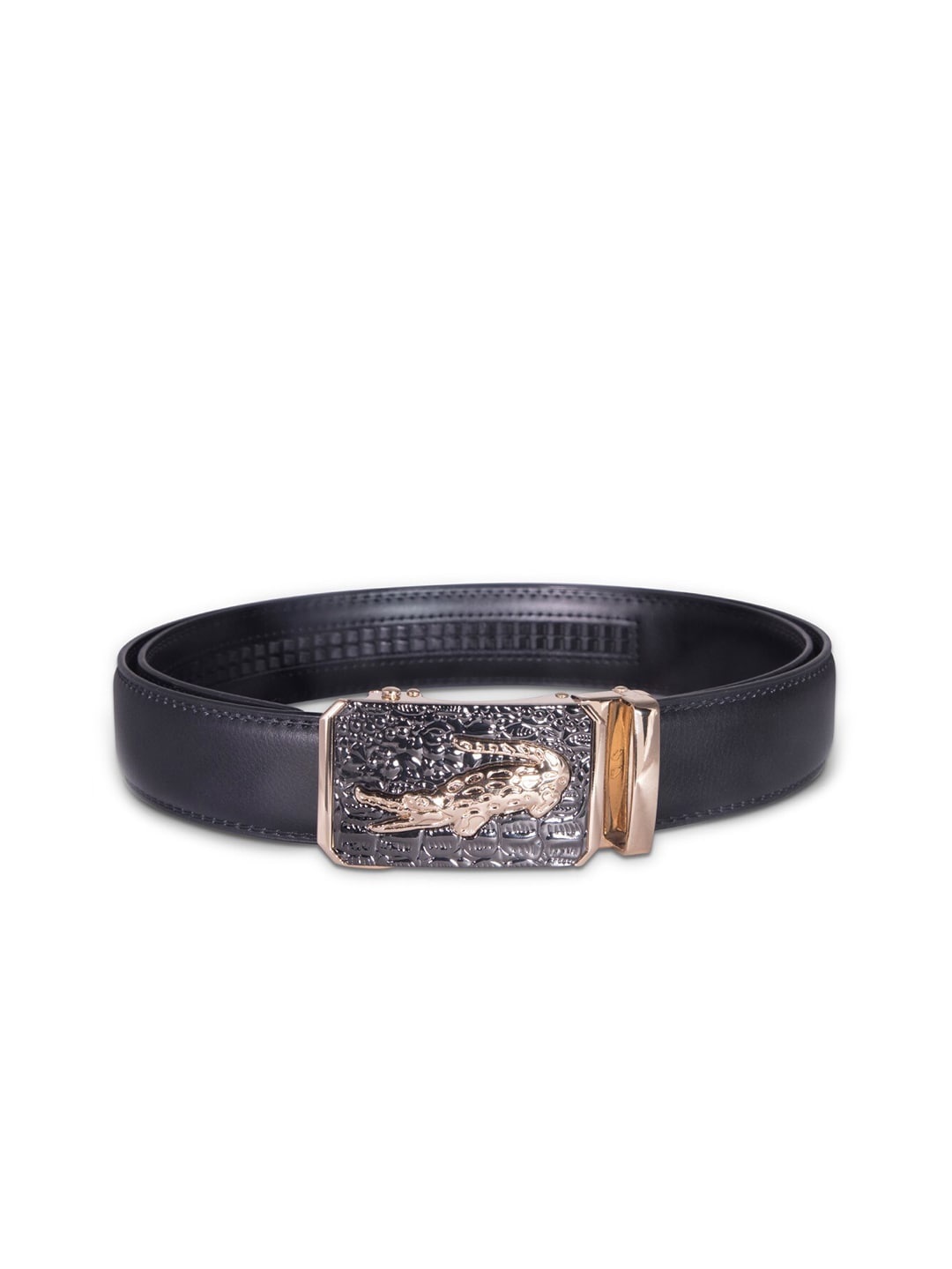 

BANGE Men Black Textured Crocodile Pattern Leather Formal Belt