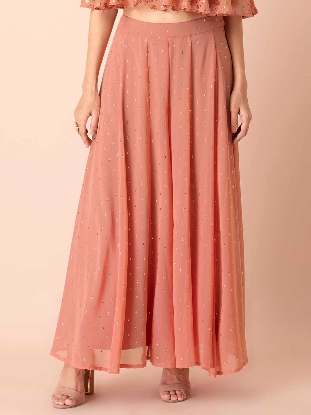 

INDYA Women Orange Mukaish Flared Palazzo Pants
