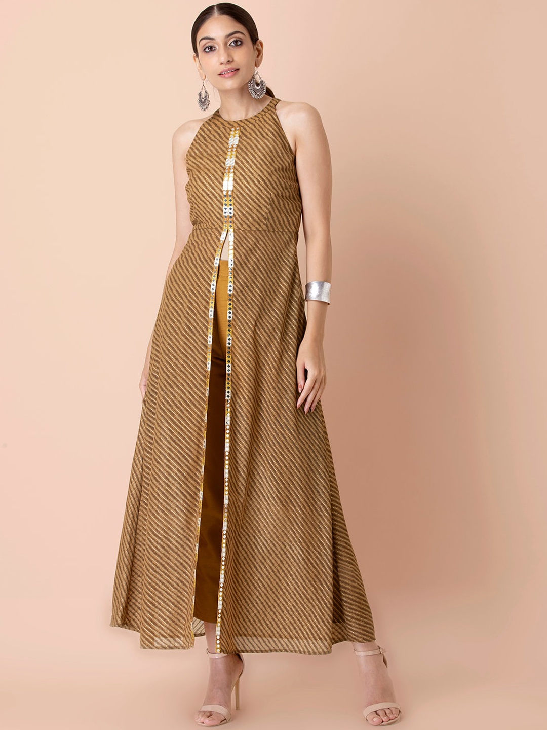 

INDYA Women Yellow High Slit A-line Kurta
