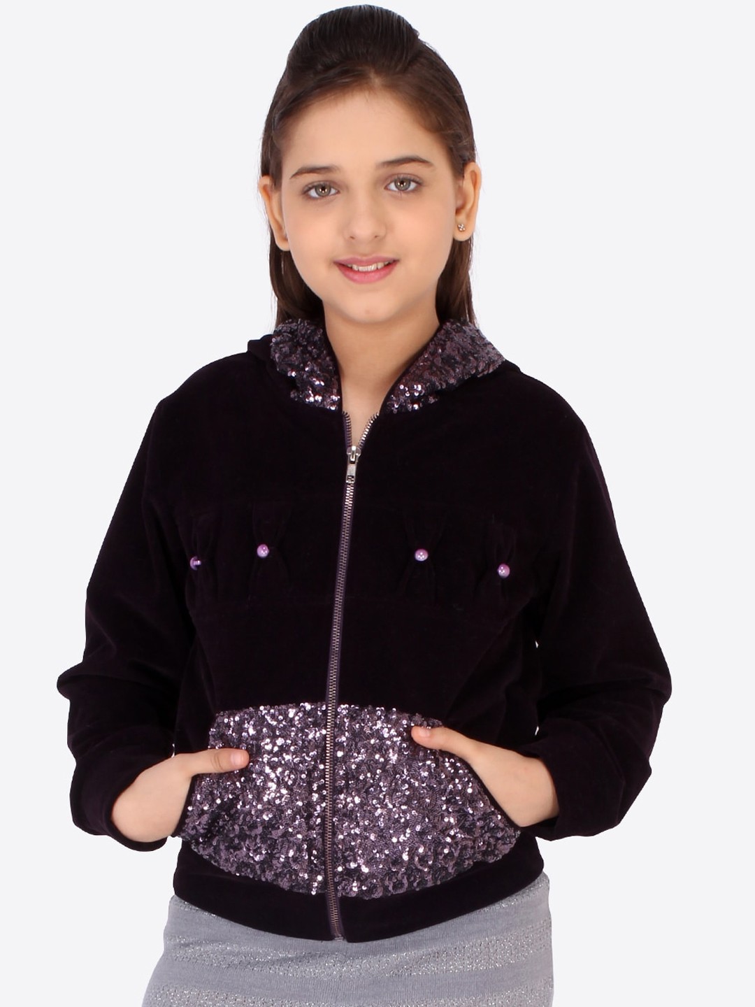 

CUTECUMBER Girls Maroon Crop Bomber Jacket