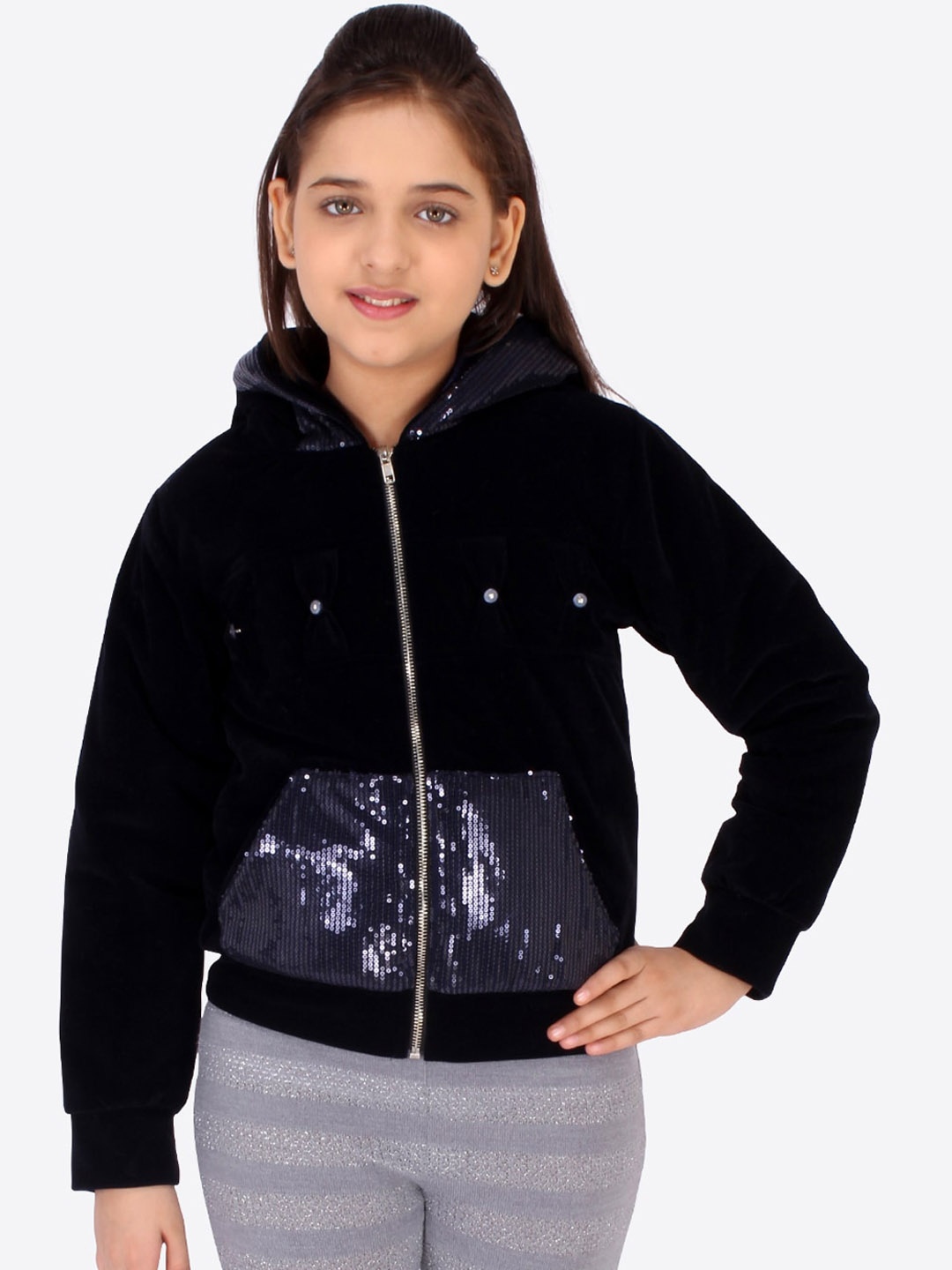 

CUTECUMBER Girls Navy Blue Open Front Jacket