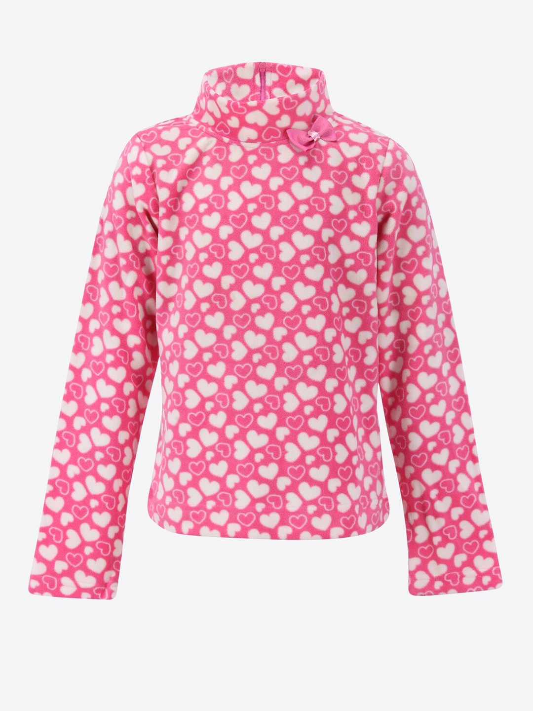 

CUTECUMBER Pink Heart Printed Fleece Winter Top