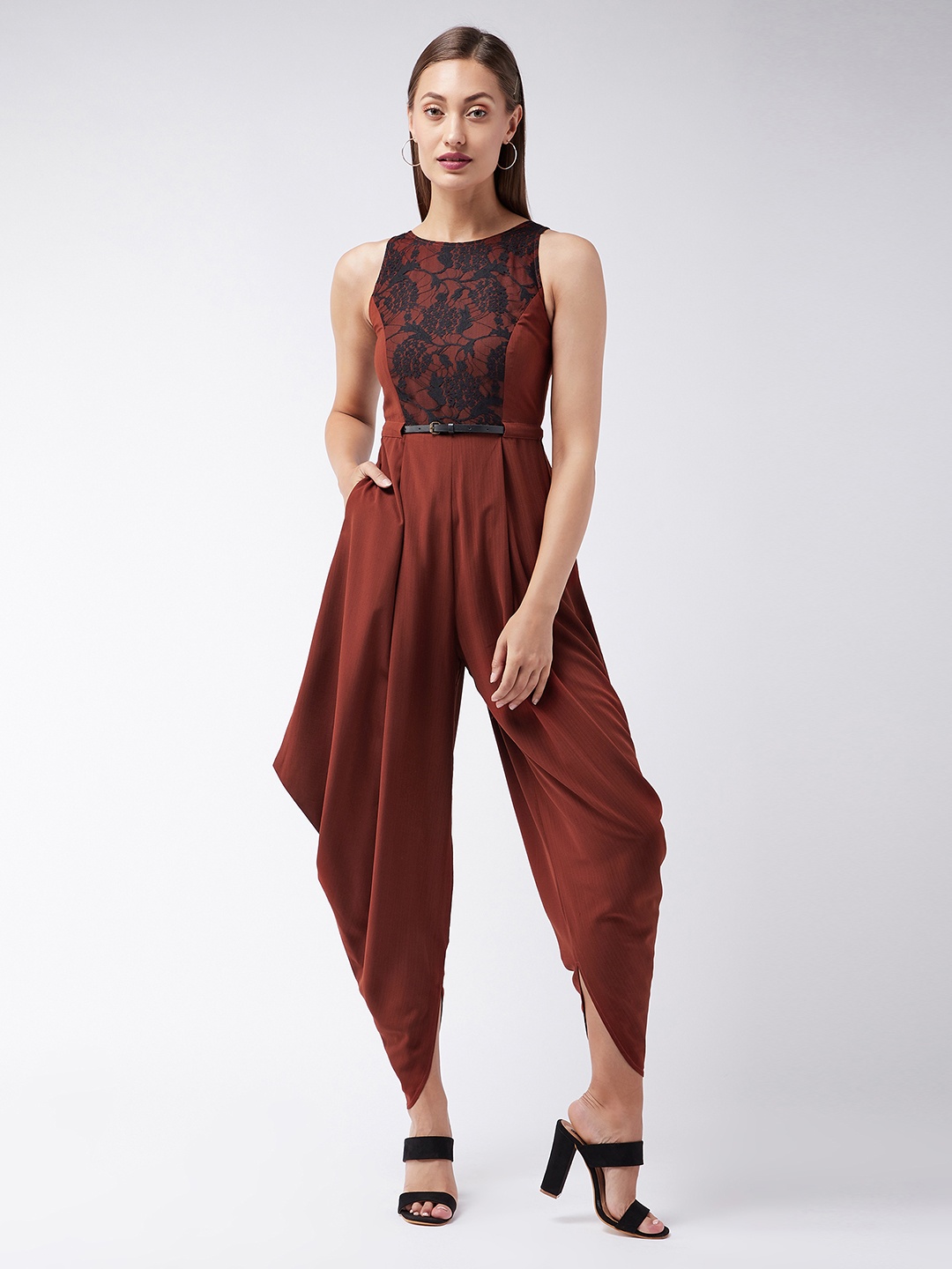 

Miss Chase Rust & Black Draped Style Jumpsuit