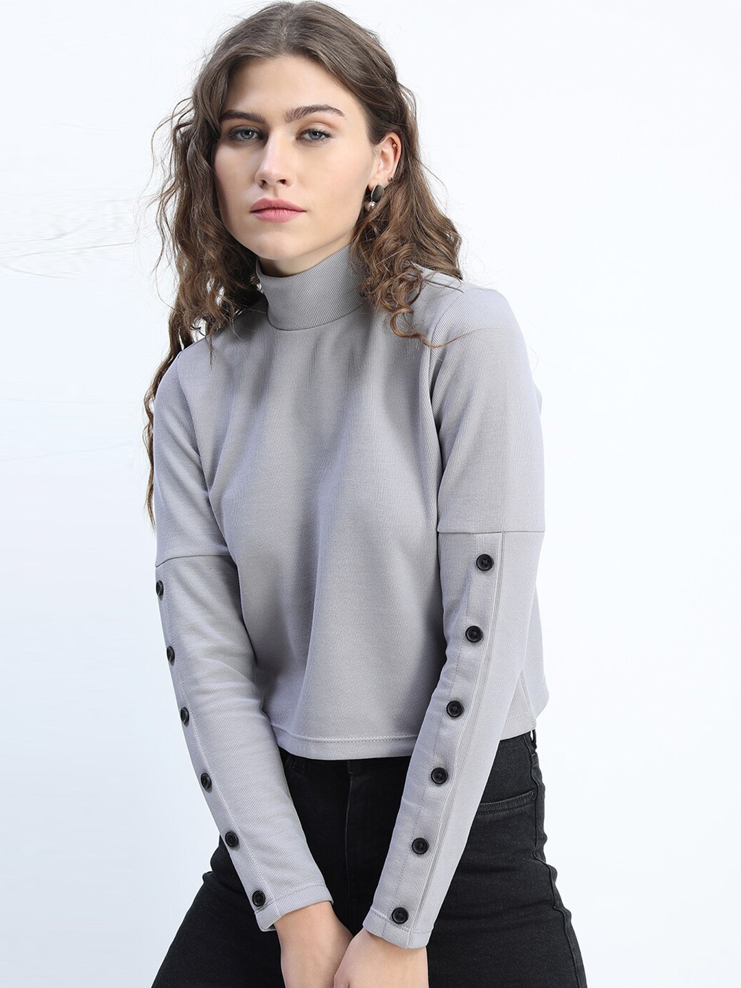 

Tokyo Talkies Grey Knitted High Neck Top