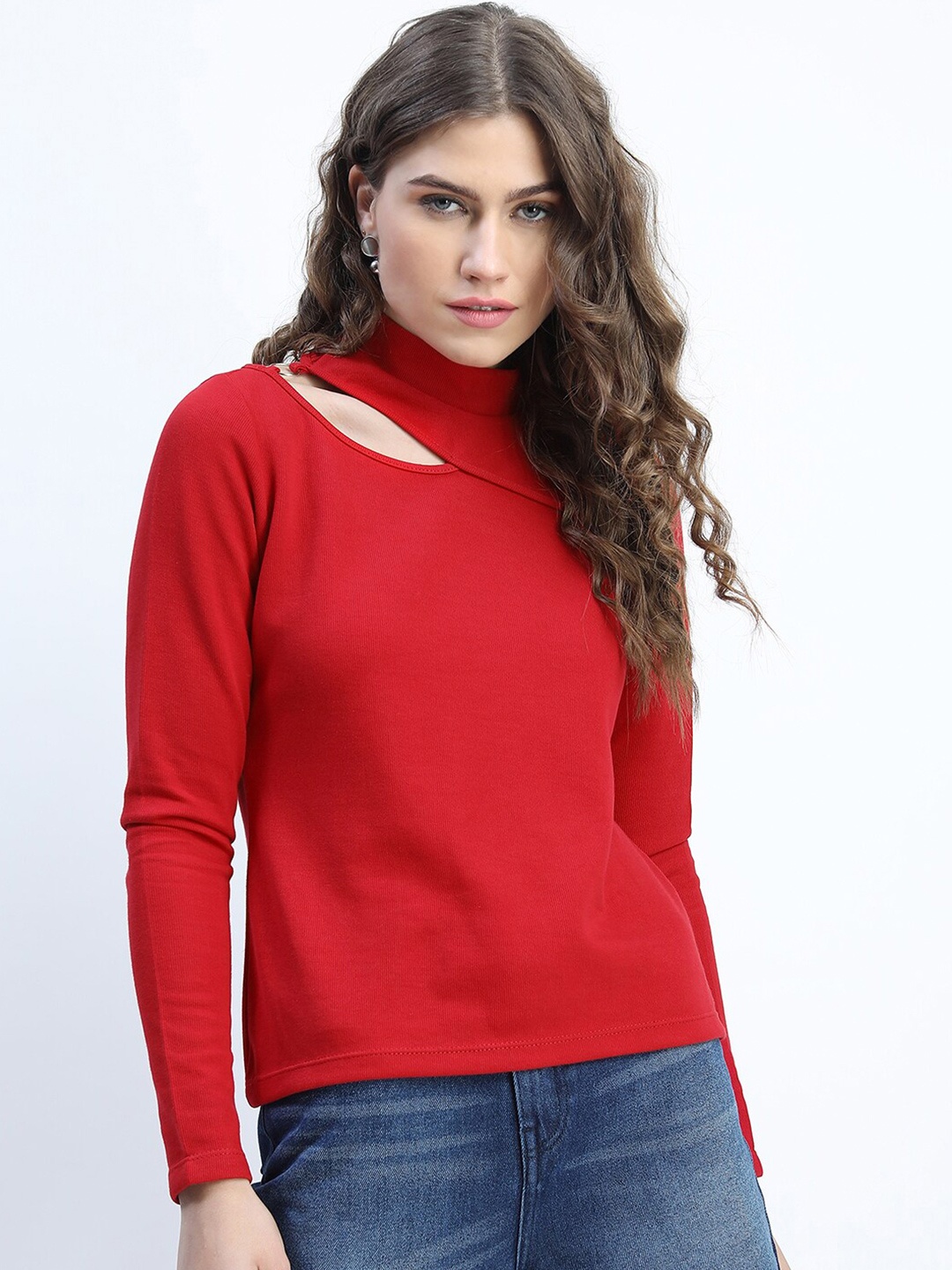 

Tokyo Talkies Red Choker Neck Top