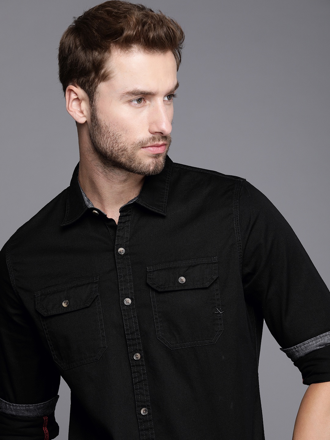 

WROGN Men Black Solid Slim Fit Casual Shirt