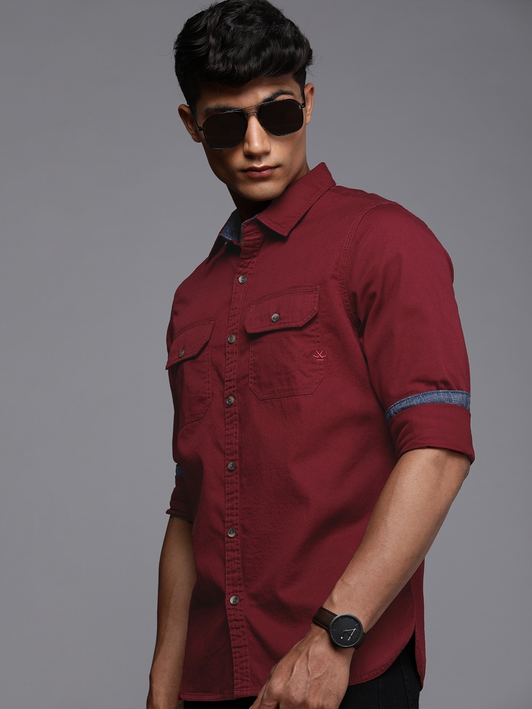 

WROGN Men Maroon Slim Fit Pure Cotton Casual Shirt