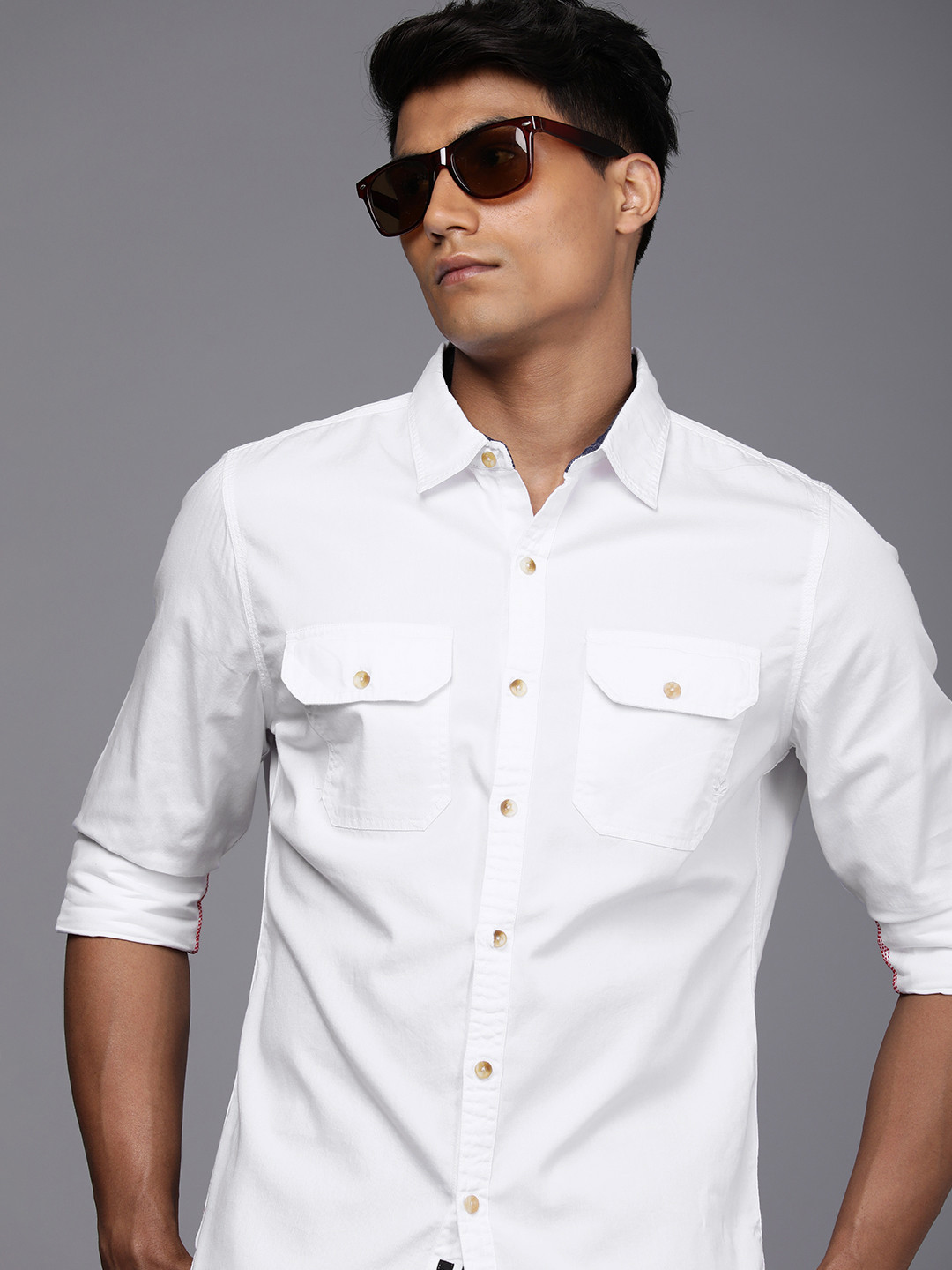

WROGN Men White Solid Slim Fit Casual Shirt
