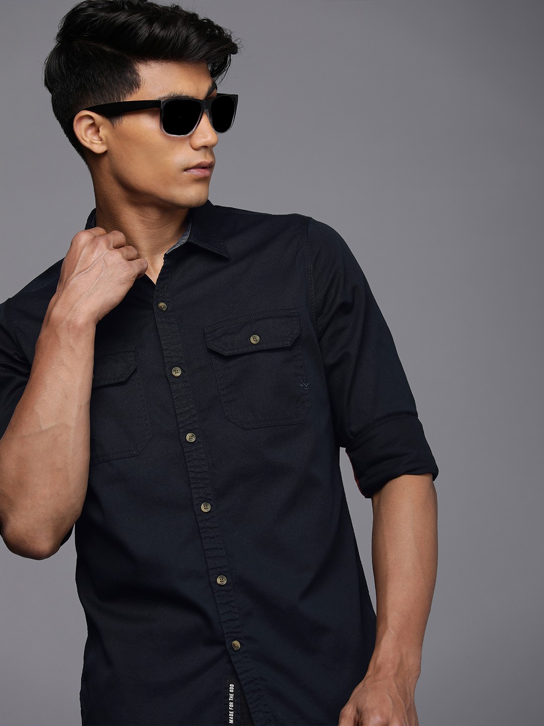 

WROGN Men Navy Blue Solid Slim Fit Casual Shirt
