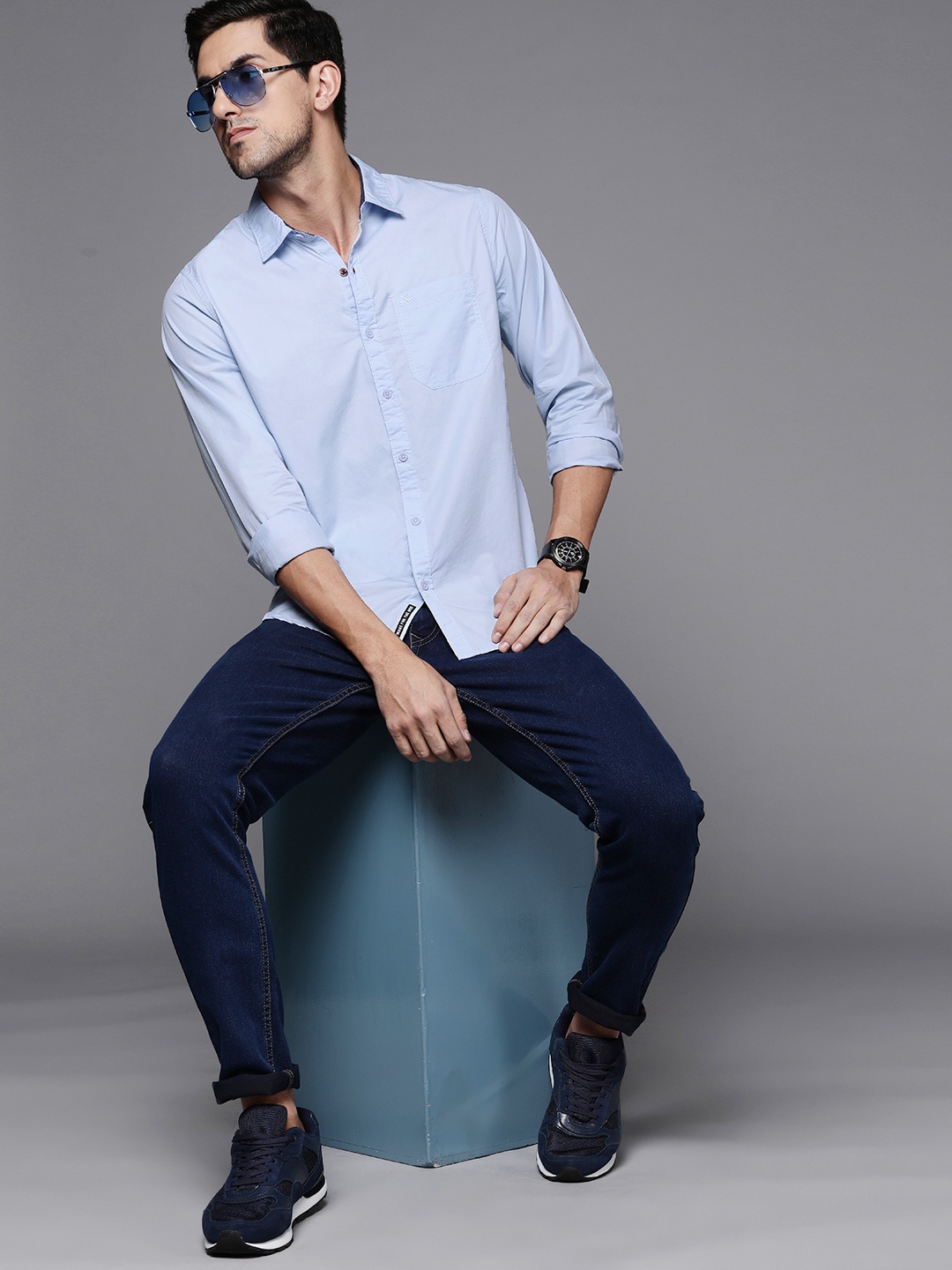 

WROGN Men Blue Slim Fit Casual Shirt