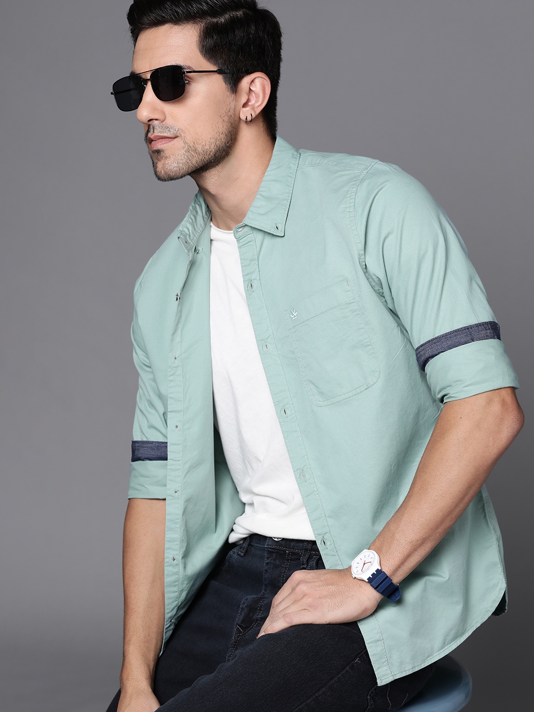 

WROGN Men Sea Green Slim Fit Casual Shirt