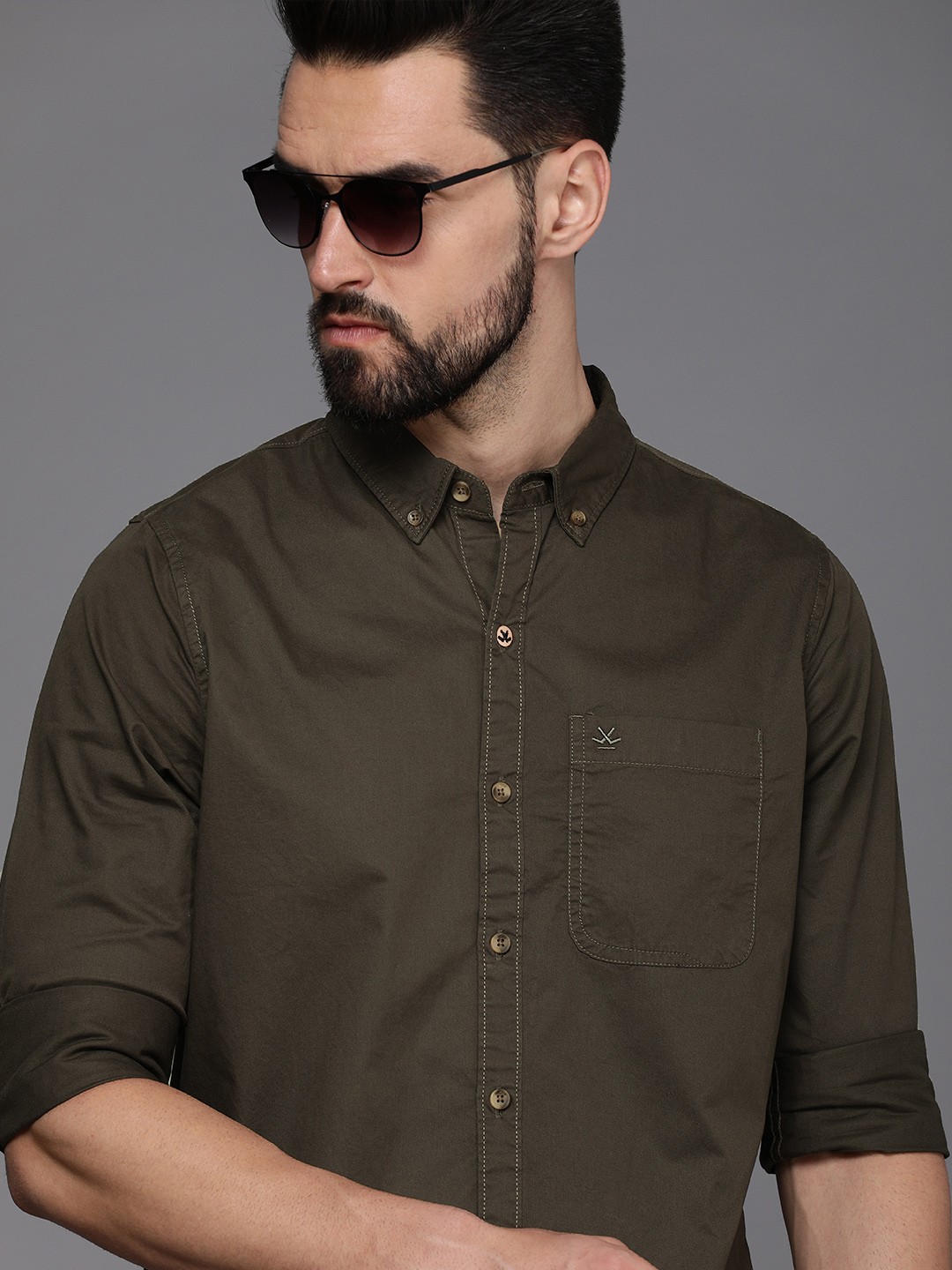 

WROGN Men Green Slim Fit Casual Pure Cotton Shirt