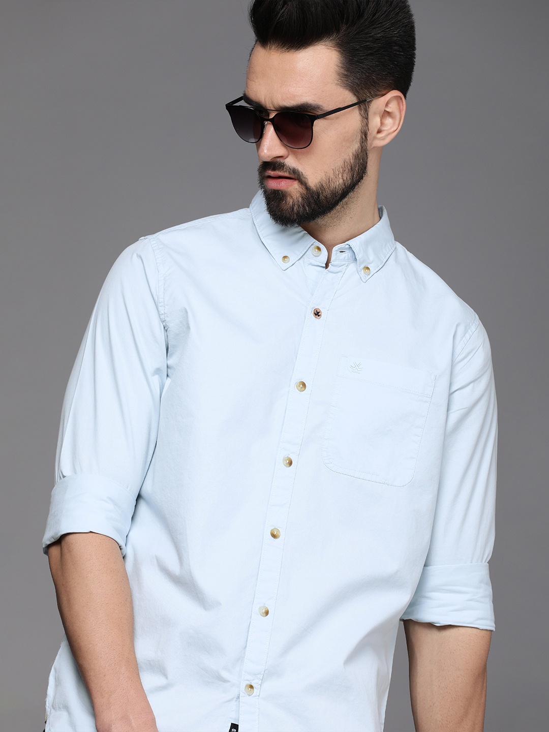 

WROGN Men Blue Casual Pure Cotton Shirt