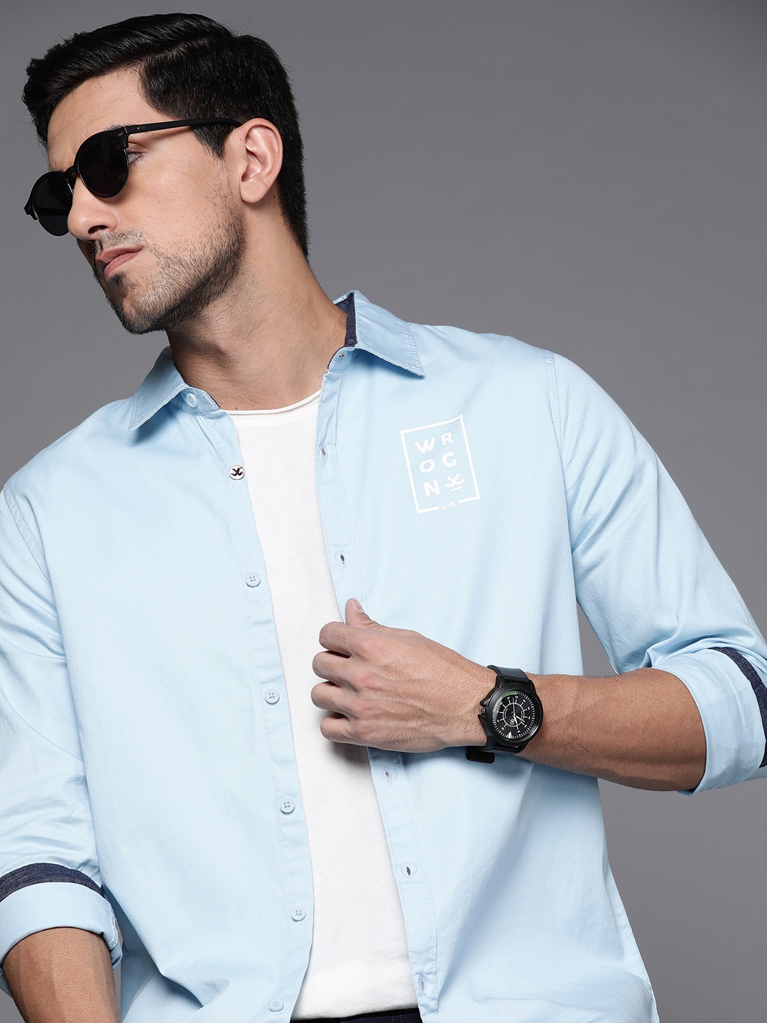 

WROGN Men Blue Slim Fit Printed Casual Shirt