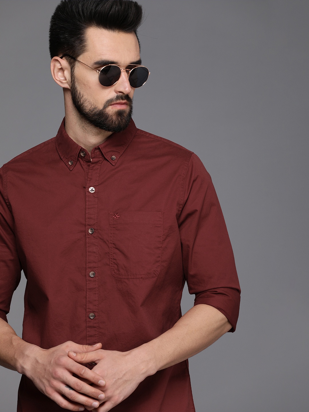 

WROGN Men Maroon Slim Fit Casual Pure Cotton Shirt