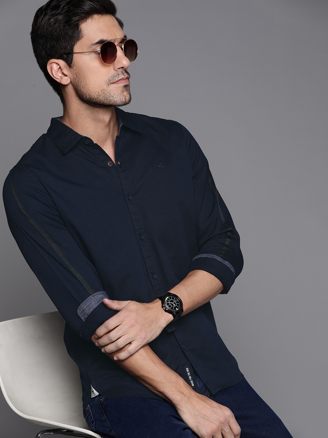 

WROGN Men Navy Blue Slim Fit Casual Shirt