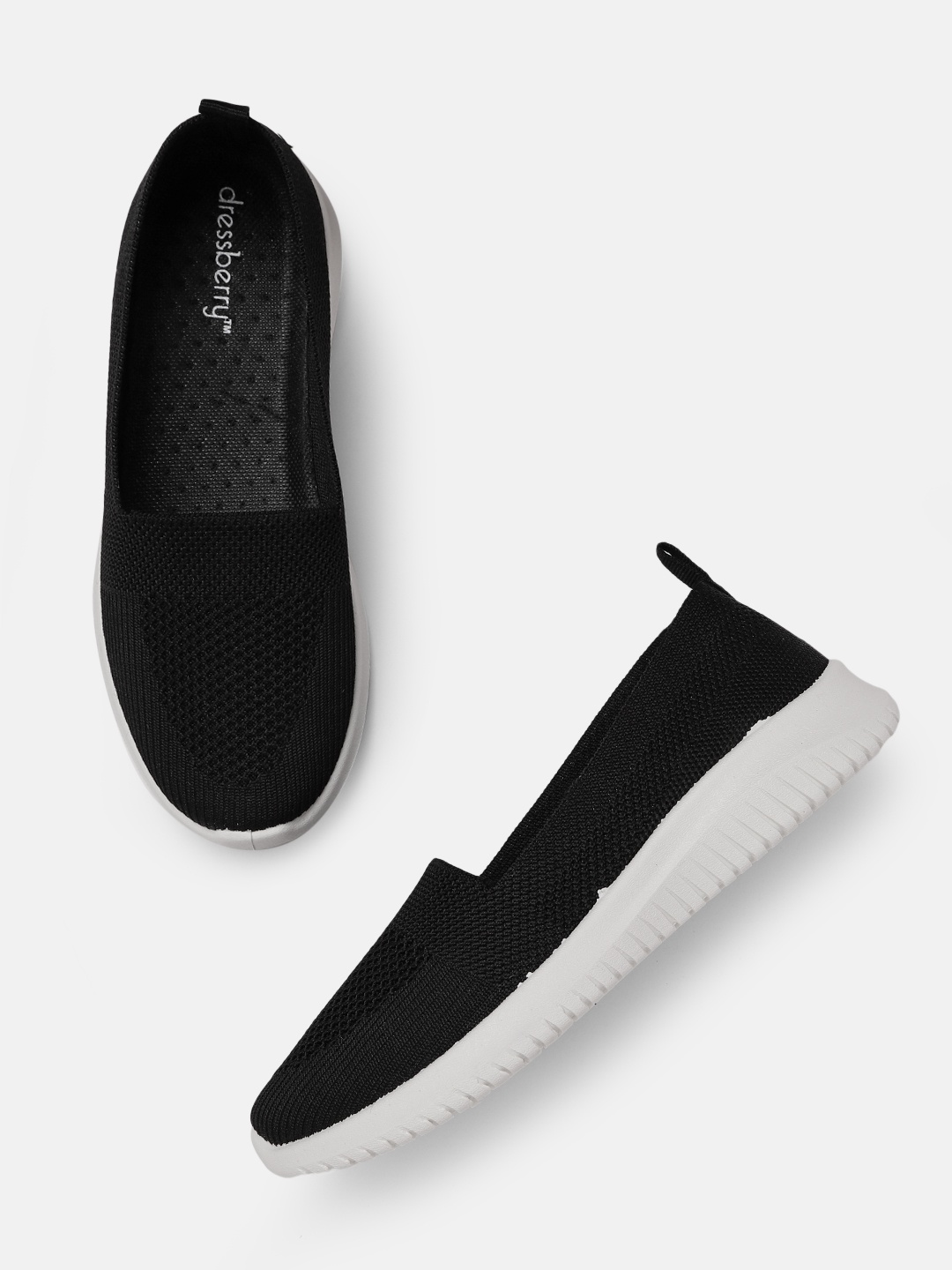 

DressBerry Women Black Woven Design Slip-On Sneakers