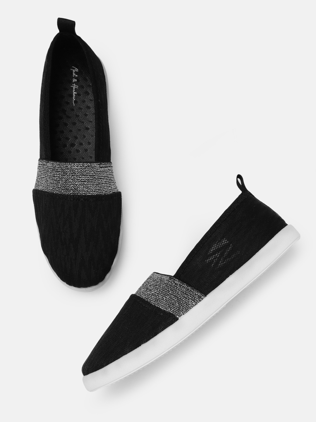 

Mast & Harbour Women Black Woven Design Slip-On Sneakers