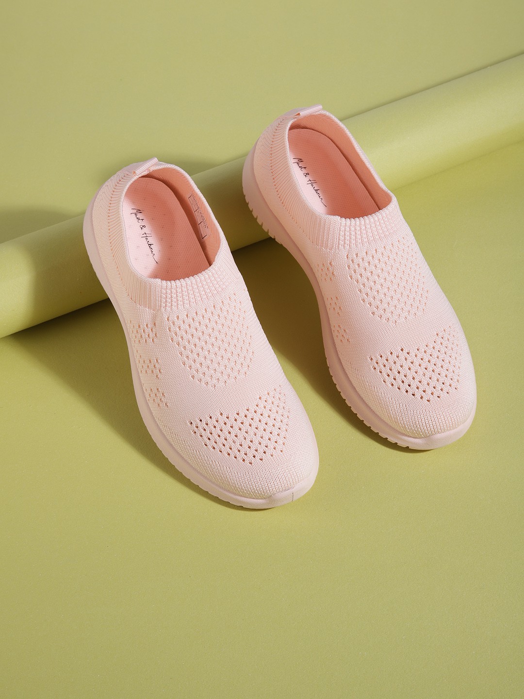 

Mast & Harbour Women Peach-Coloured Woven Design Slip-On Sneakers