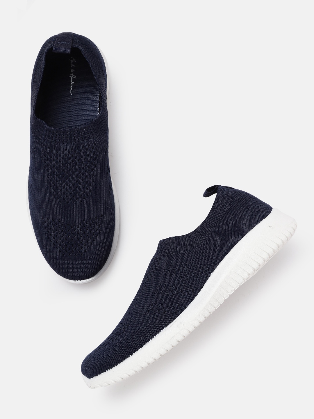 

Mast & Harbour Women Navy Blue Woven Design Slip-On Sneakers