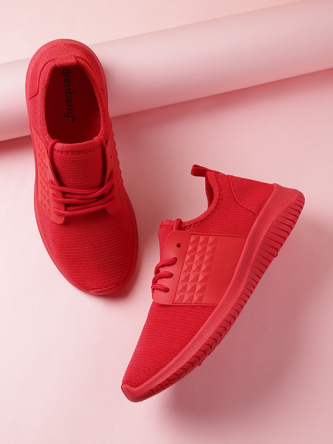 

DressBerry Women Red Solid Woven Design Sneakers