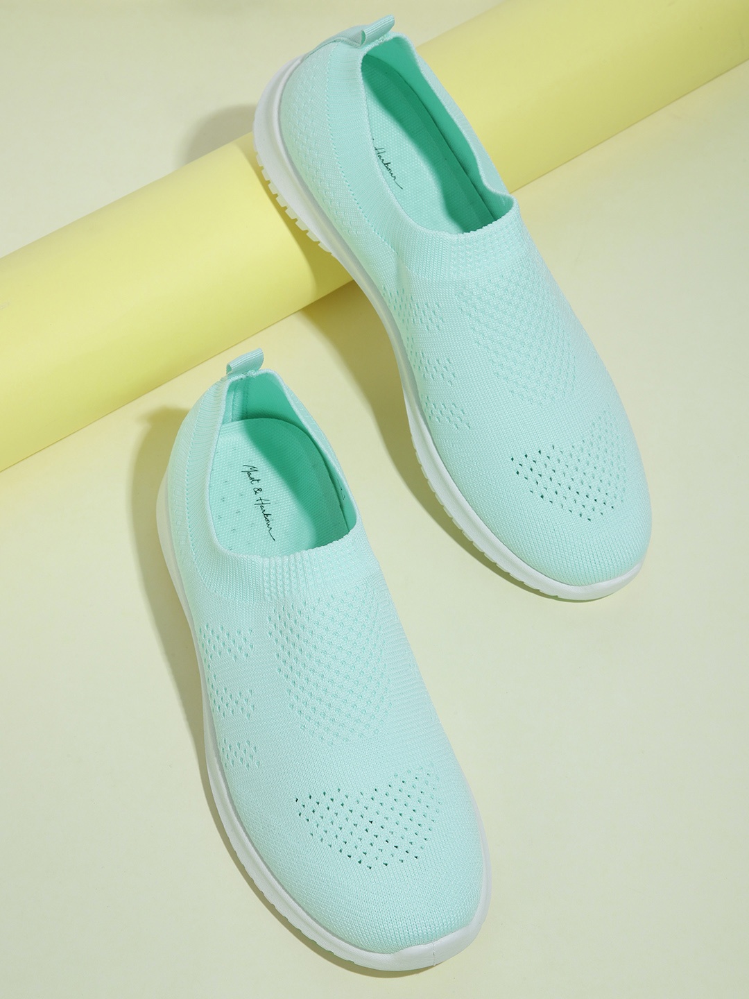 

Mast & Harbour Women Mint Green Woven Design Slip-On Sneakers, Sea green