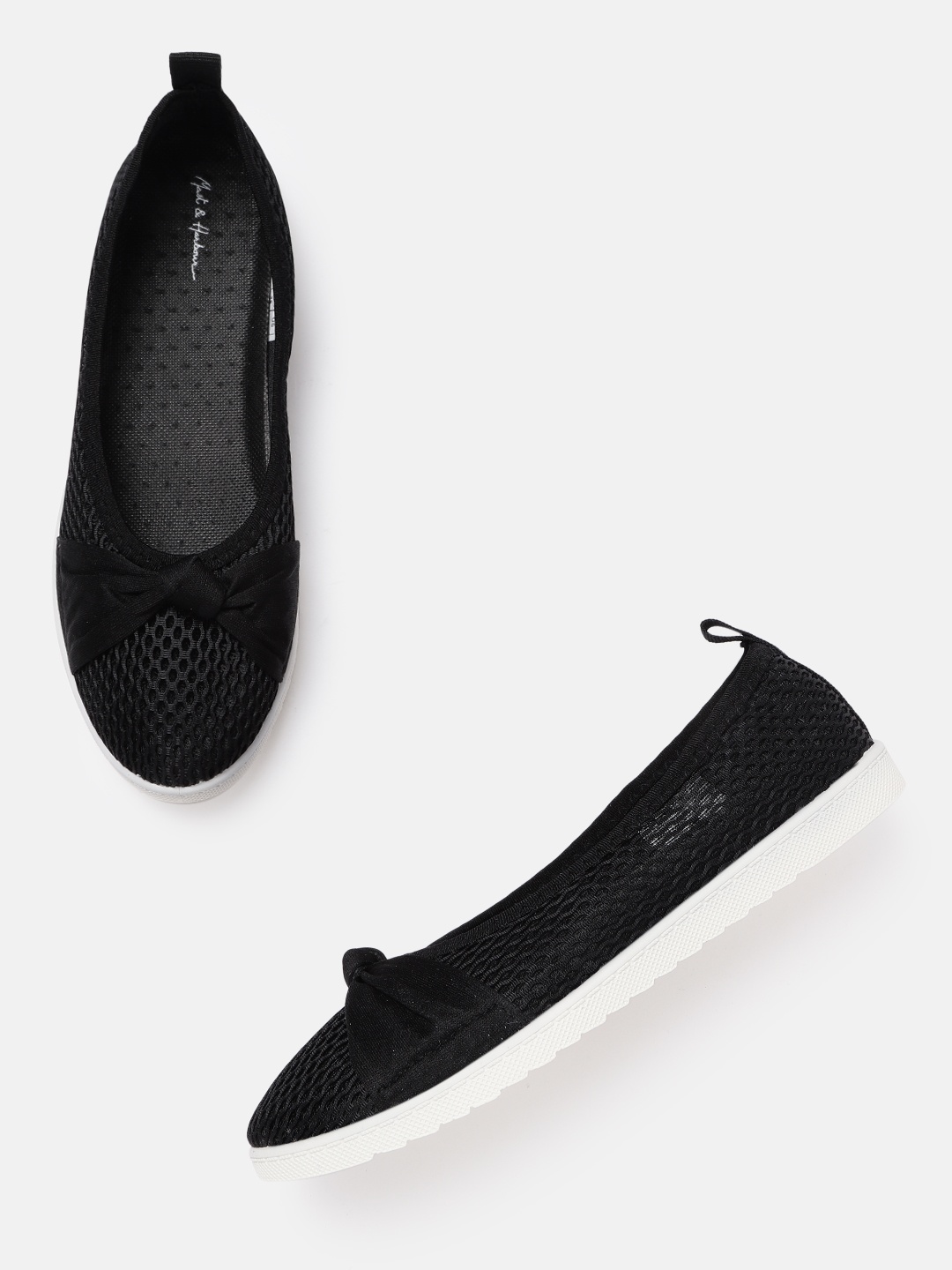 

Mast & Harbour Women Black Woven Design Ballerinas with Bows