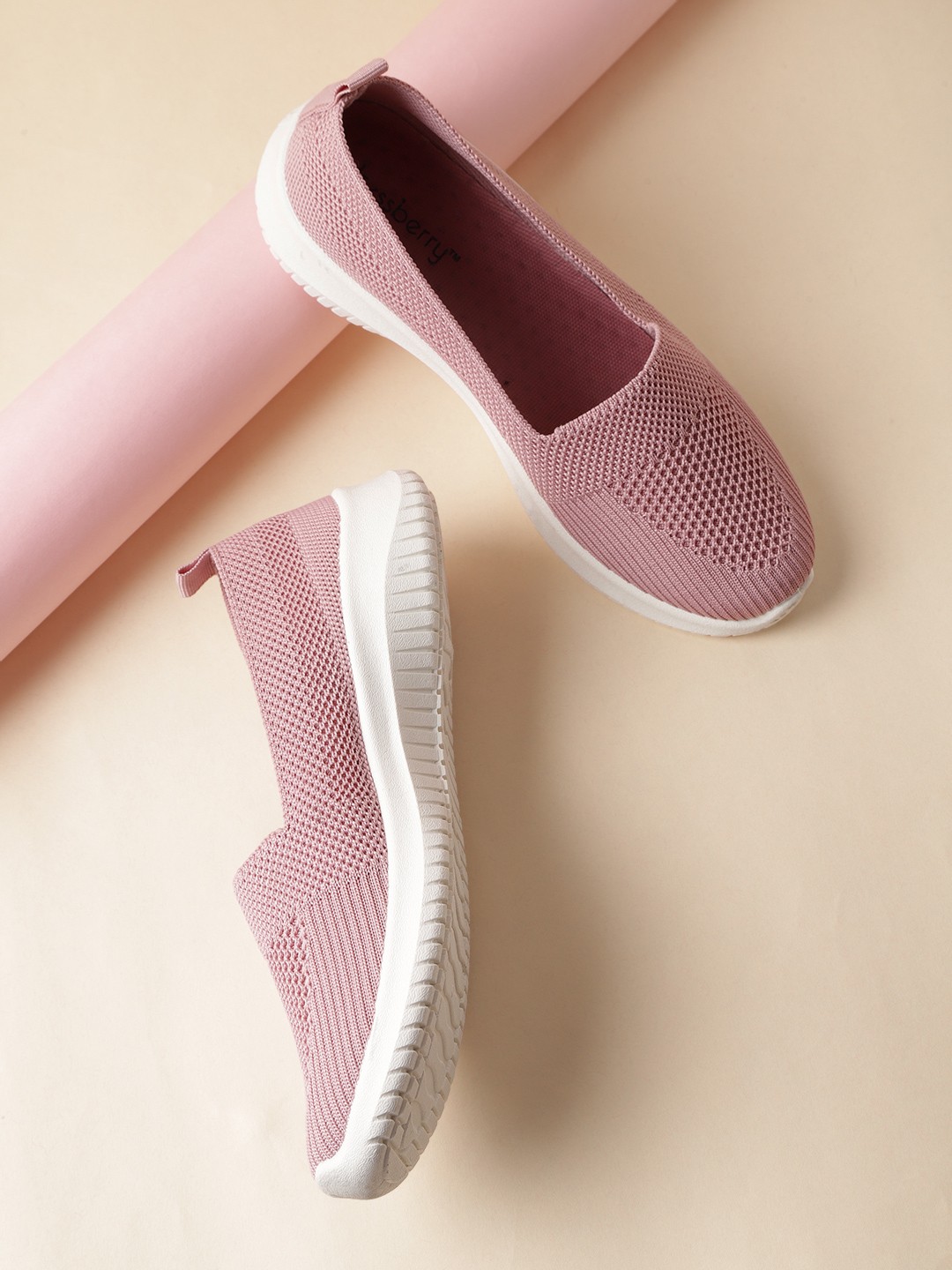 

DressBerry Women Mauve Woven Design Slip-On Sneakers