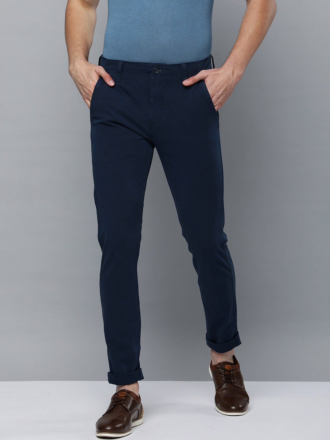 

Levis Men Navy Blue 512 Slim Taper Fit Solid Mid Rise Chinos