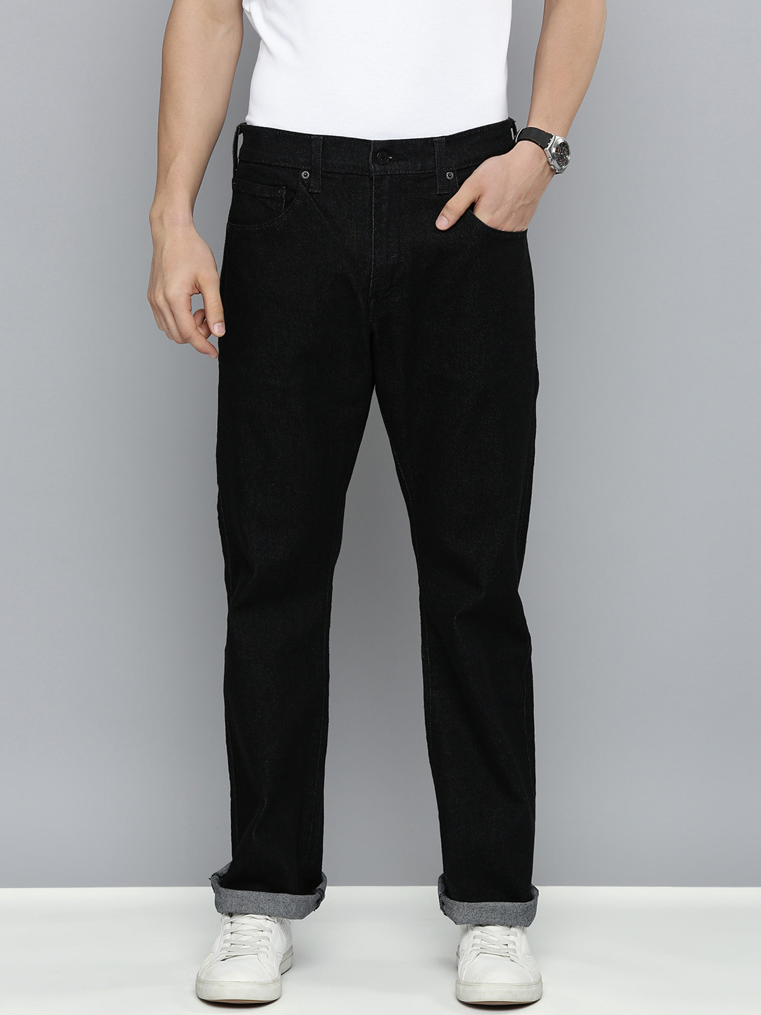 

Levis Men Black 517 Bootcut Mid Rise No fade Clean look Jeans