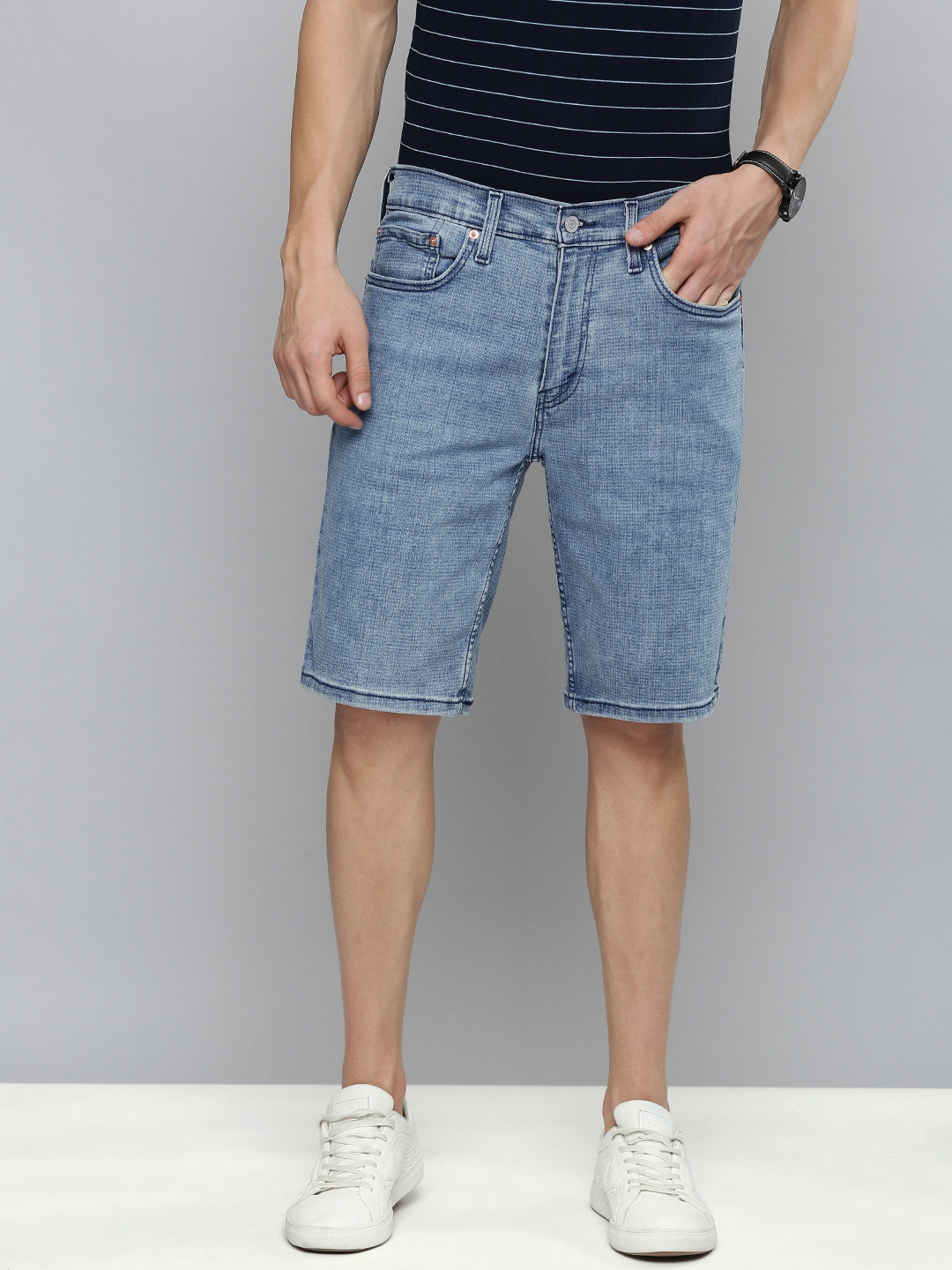 

Levis Men Blue Washed Denim Shorts