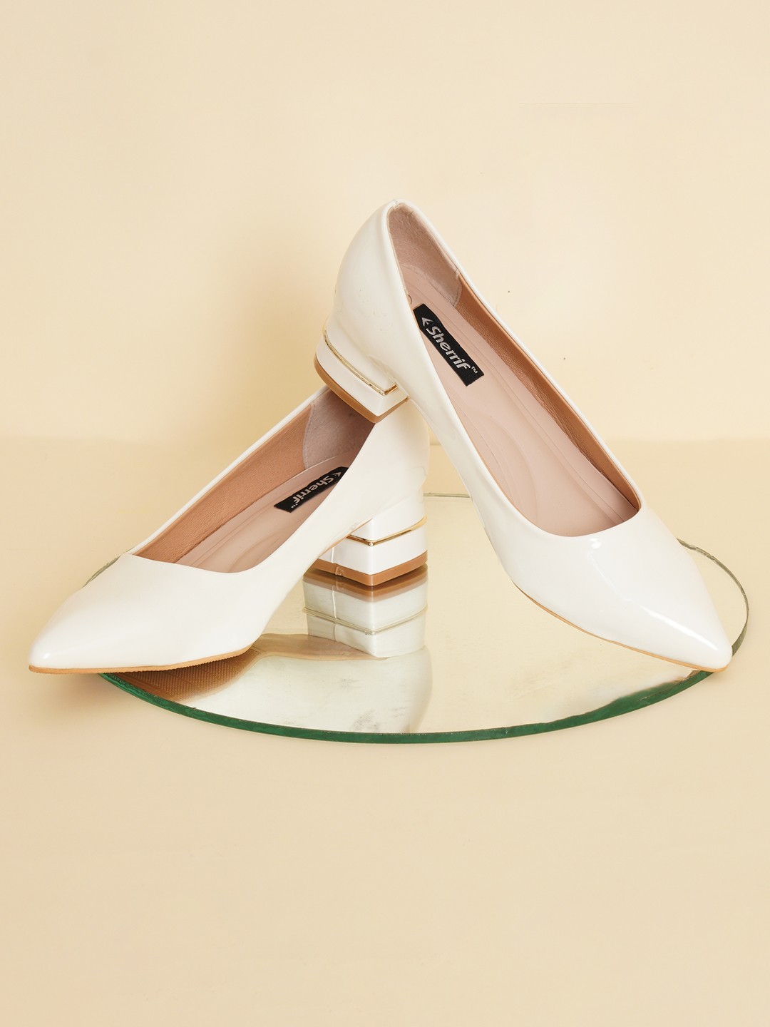 

Sherrif Shoes White Block Pumps
