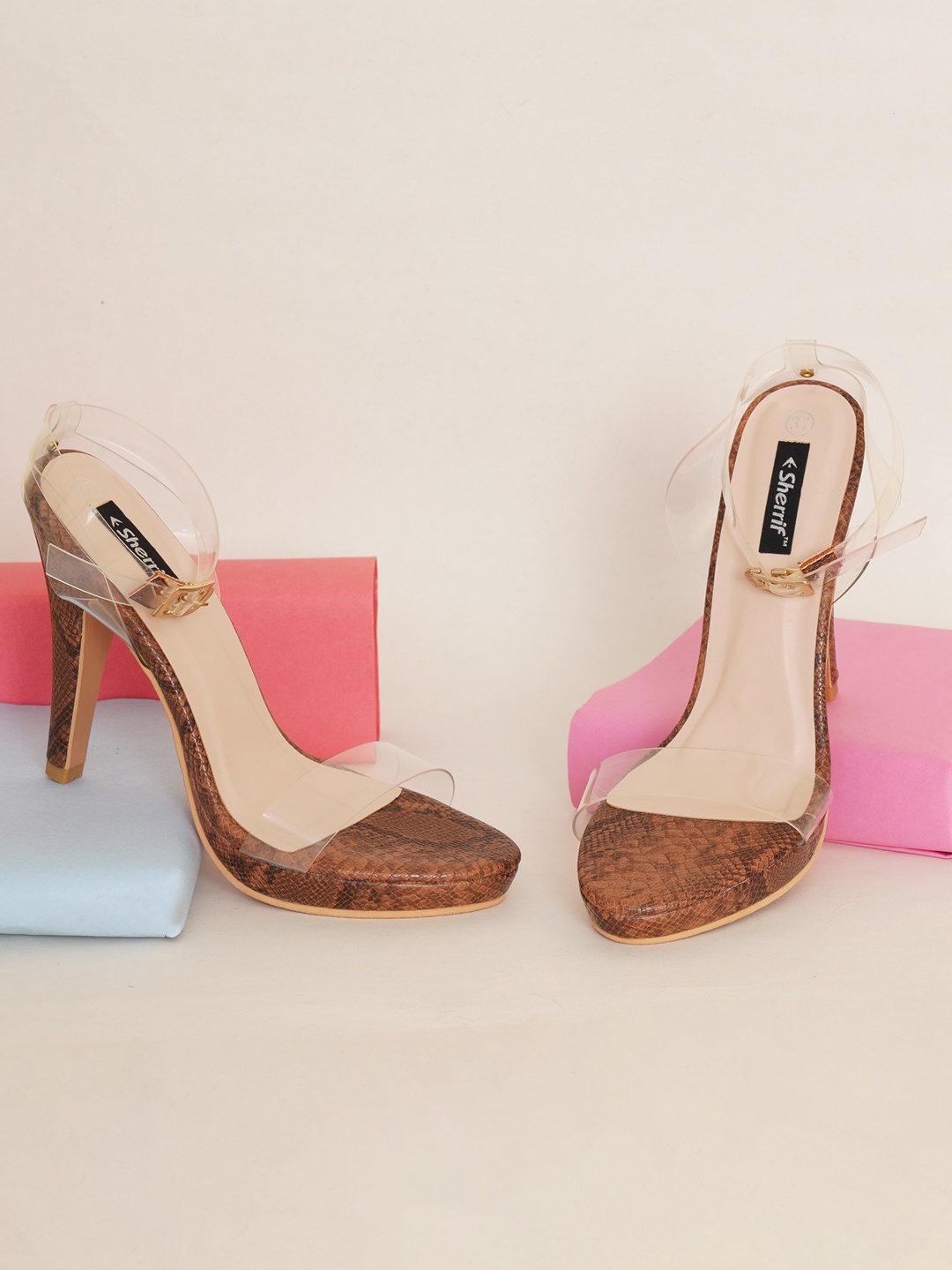 

Sherrif Shoes Women Brown Party High-Top Stiletto Sandals