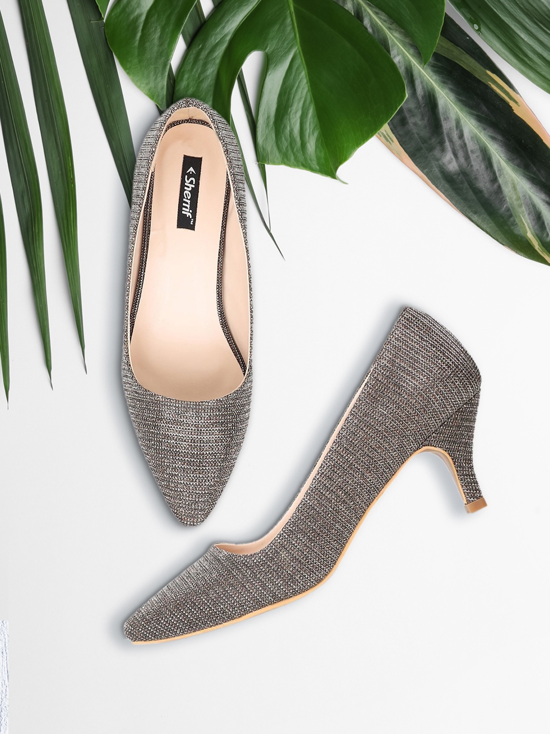 

Sherrif Shoes Silver-Toned Textured Party Kitten Pumps
