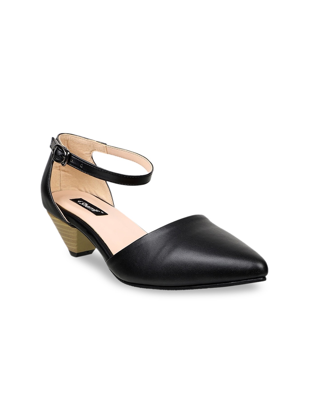 

Sherrif Shoes Black Party Kitten Pumps with Buckles