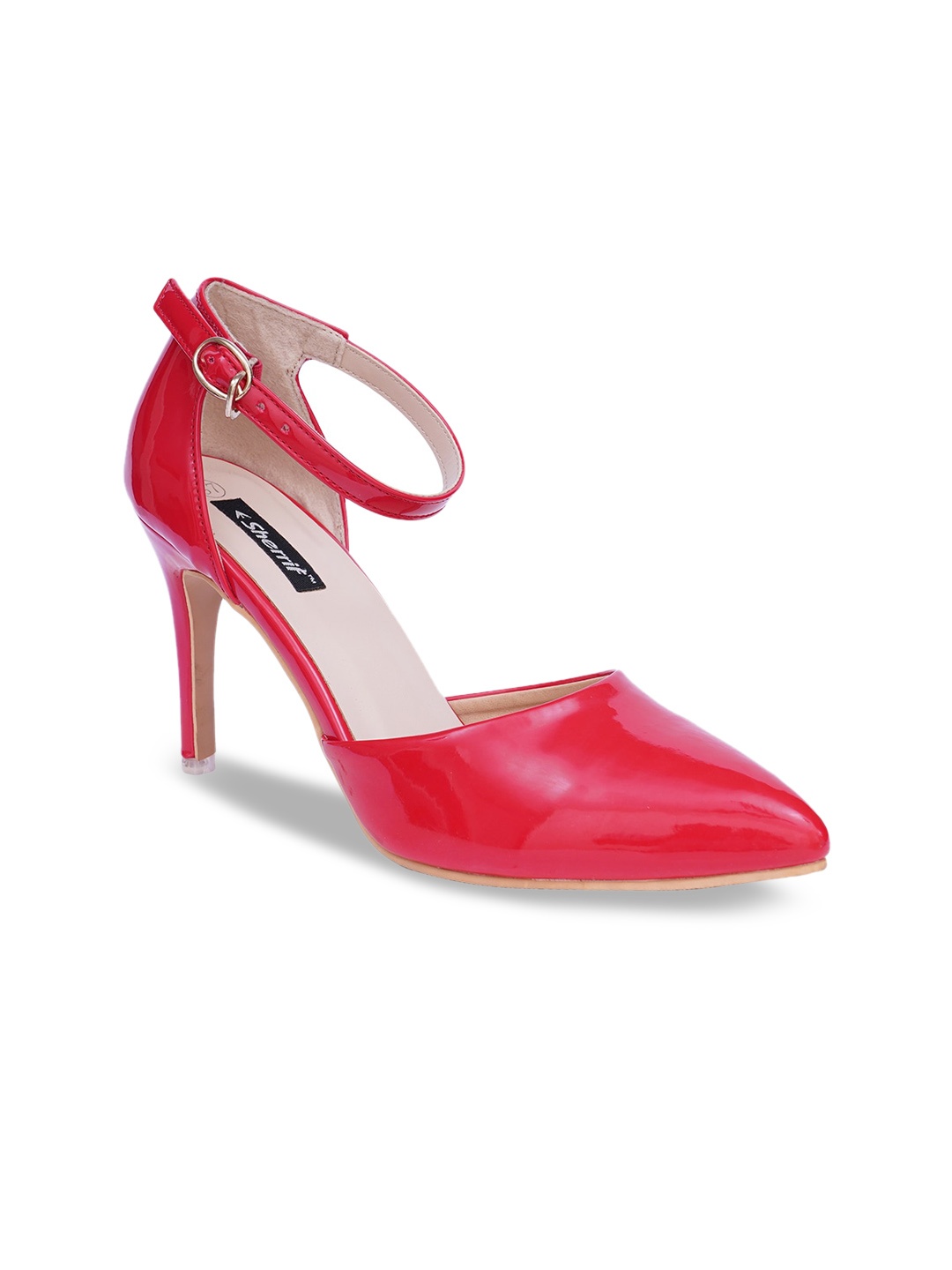 

Sherrif Shoes Red Solid Stiletto Pumps with Buckles